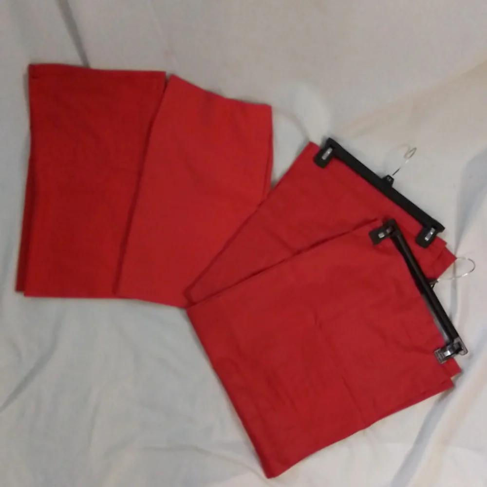 Two Sets of Red Rod Pocket Curtain Toppers